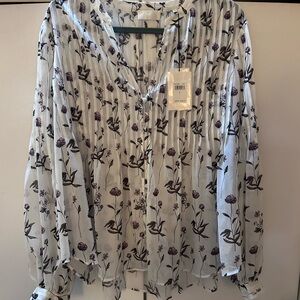 7 For All Mankind - Purple Floral Pleated Sheer Blouse‎ - NWT, XL